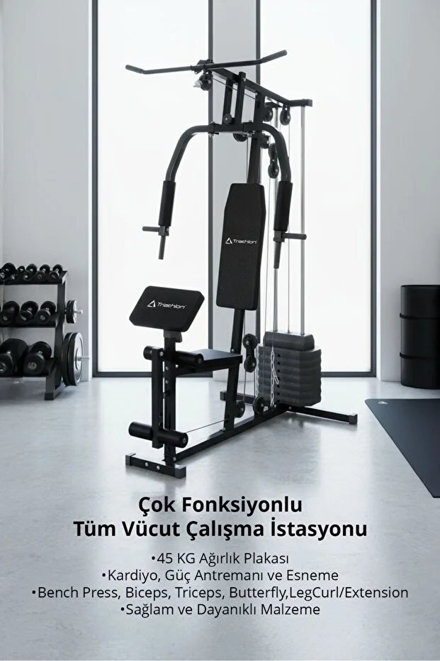 Triathlon T-221 Çok Fonksiyonlu Tüm Vücut Çalışma İstasyonu | 45 kg Plaka | Kardiyo & Güç & Esneme